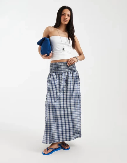 Женская юбка макси ASOS Design на резинке, синяя клетка