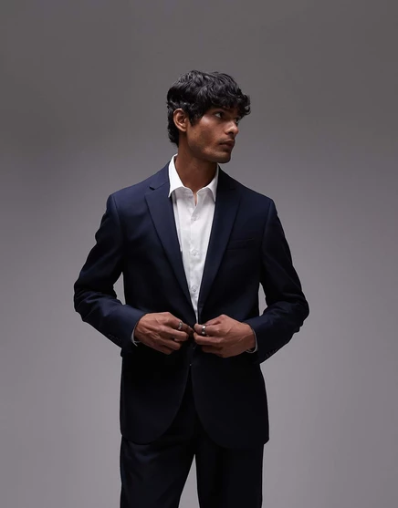 Приталенный пиджак от костюма Topman темно-синего цвета navy
