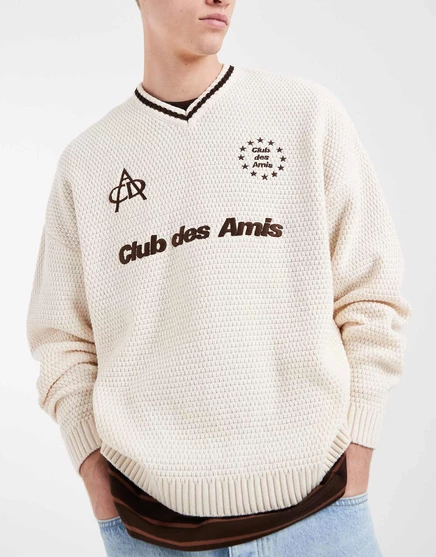 ДИЗАЙНЕРСКИЙ свитер оверсайз вязки ASOS DESIGN с рисунком Club des Amis цвета экрю ecru