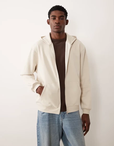 Мужская худи ASOS Design Essentials на молнии, слоновая кость