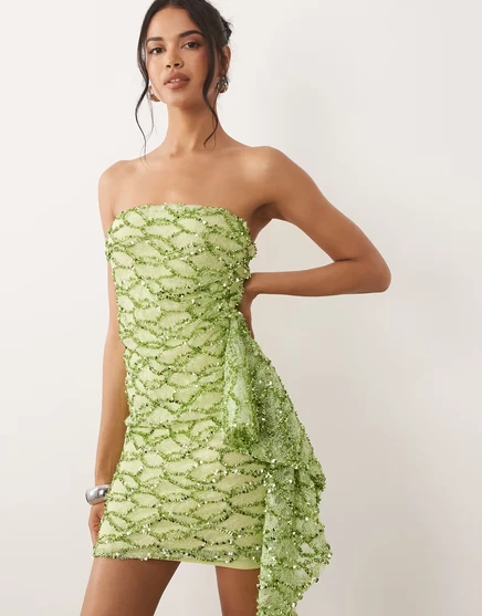 Женское бандо-мини-платье ASOS Design с пайетками и кружевом, лаймовое