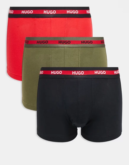 Мужские слипы Hugo Red 3 шт., полосатая резинка, зел/кр/чёрн