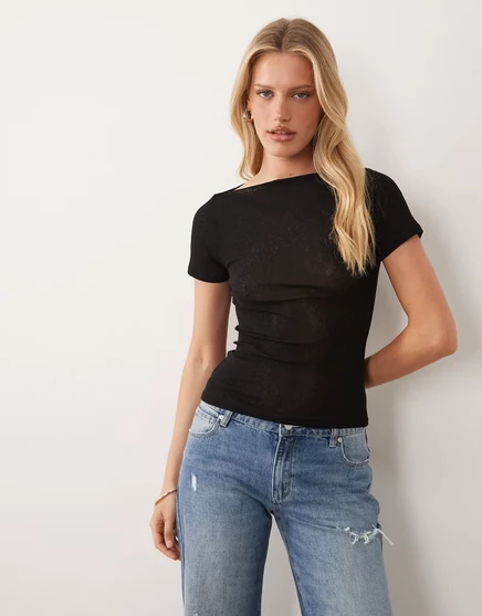 Женский топ ASOS Design из сетки с косым вырезом, черный