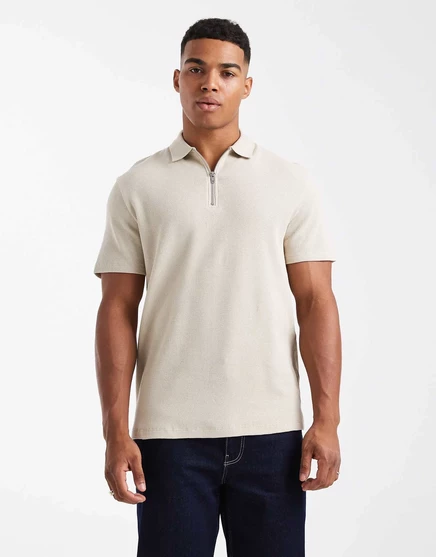 Мужское поло ASOS Design на молнии, бежевое
