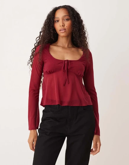Топ ASOS DESIGN бордовый с расклешенными рукавами burgundy