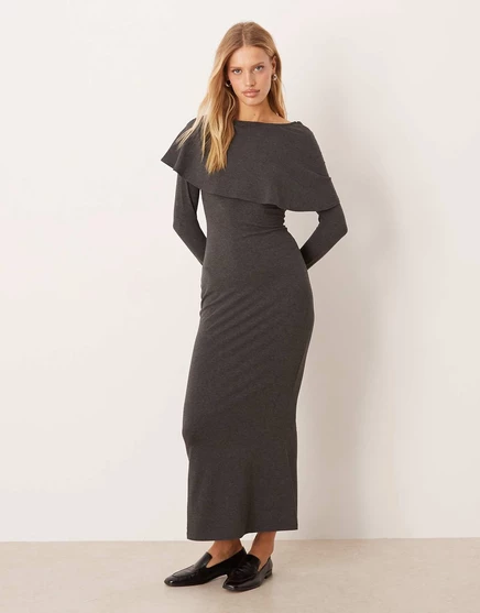ДИЗАЙНЕРСКОЕ платье-накидка с макси-шарфом ASOS DESIGN цвета вереска серого цвета gray heather