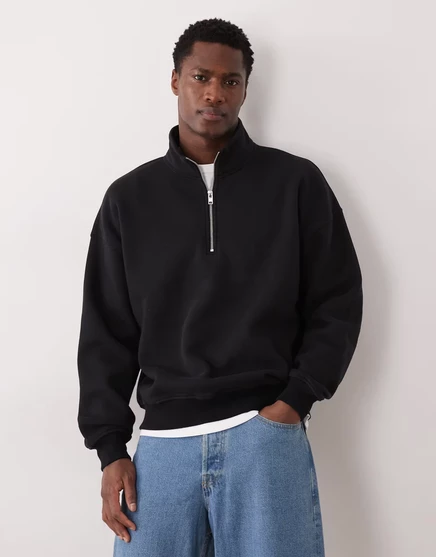 Мужская толстовка Abercrombie & Fitch 1/4‑молния, черная