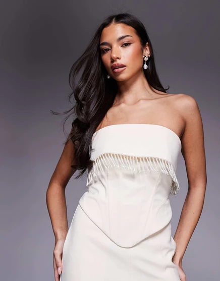 Женский корсетный топ ASOS Luxe с жемчугом, кремовый