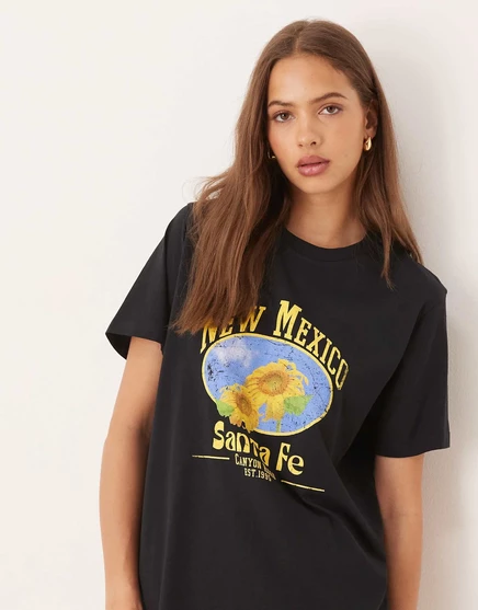 ДИЗАЙНЕРСКАЯ футболка ASOS regular fit с изображением подсолнуха Нью-Мексико черного цвета black