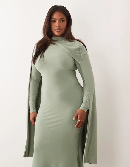 Женское макси-платье ASOS Curve с шарфом, шалфейное