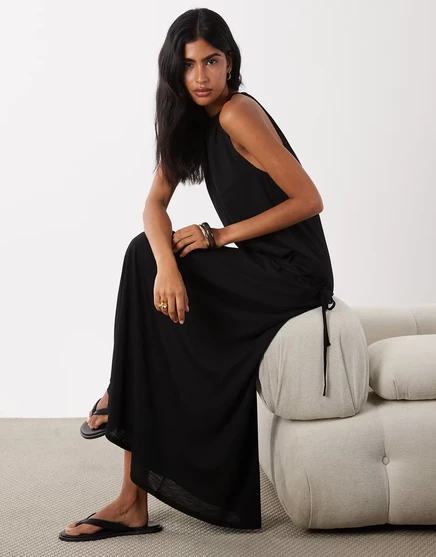 Женское макси-платье ASOS Design из фактурного джерси с шарфом, черное
