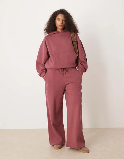 Спортивные брюки ASOS DESIGN Curve premium heavyweight 500gsm с широкими швами темно-розового цвета pink