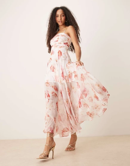 Всегда новое корсетное макси-платье в смешанном цветочном стиле ivory floral
