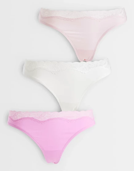 Комплект 3 хлопковых стрингов ASOS Design с кружевом, розовые