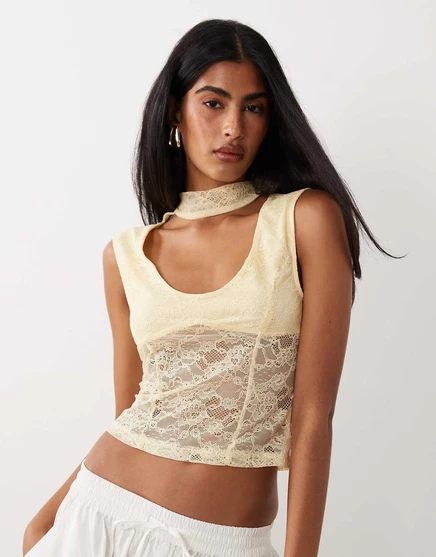 Женский кружевной топ ASOS Design короткие рукава, лимонный