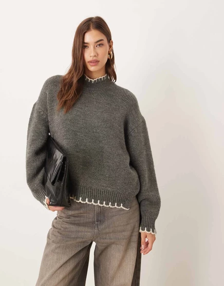 ДИЗАЙНЕРСКИЙ свитер ASOS с высоким воротом и прострочкой в виде одеяла, выполненный углем charcoal