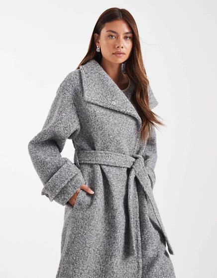 Уютное длинное пальто ASOS DESIGN серое gray