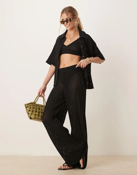Дизайнерские брюки ASOS pointelle palazzo черного цвета - часть комплекта  black