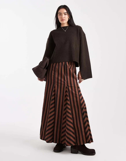 Макси-юбка godet в черно-коричневую полоску от ASOS DESIGN в смешанную полоску black and brown