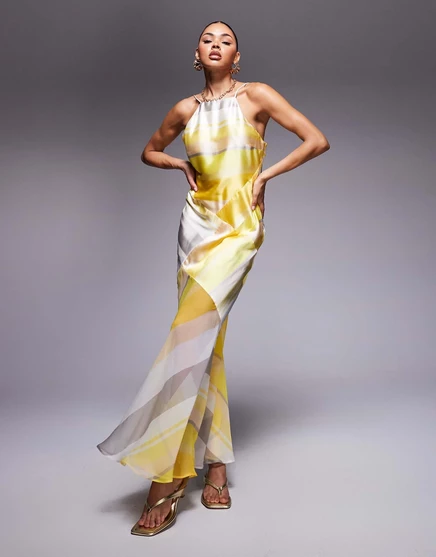 Женское макси-платье ASOS Design, желтое в полоску