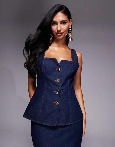 Женский жилет ASOS Luxe джинсовый с золотыми пуговицами, индиго