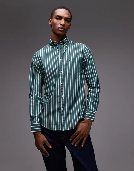Зеленая рубашка в полоску из поплина от Tommy Hilfiger  mgreen