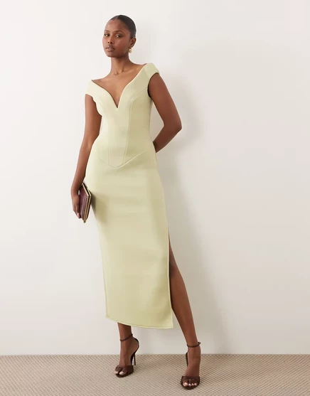 Женское миди-платье-бандо ASOS Design с V-вырезом, мятный