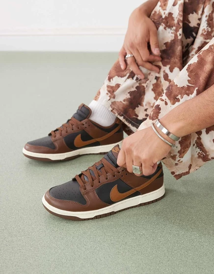 Кроссовки Nike Dunk Low в стиле ретро коричневого и черного цветов brown