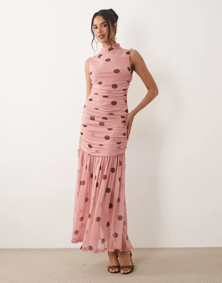 Женское платье ASOS Design с горохом, розово-коричневое