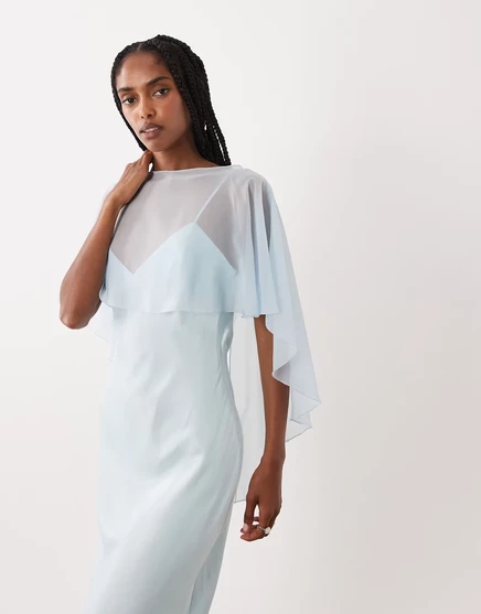Женское платье ASOS Design атласное макси с кейпом, голубое