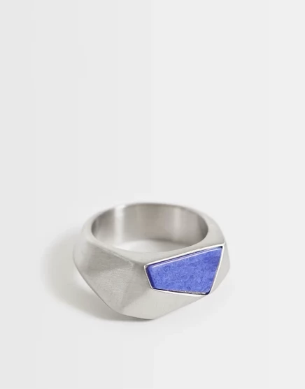Мужское кольцо ASOS Design с имитацией ляписа, серебристое