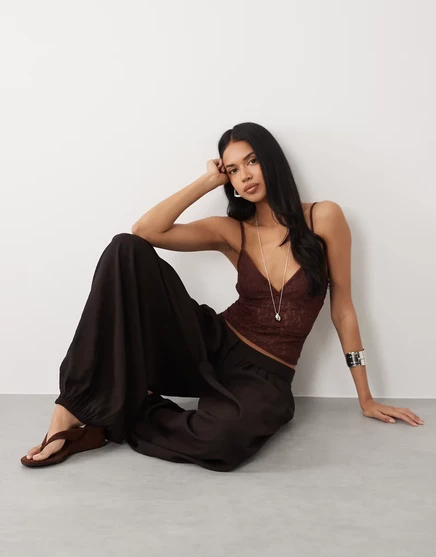 Женский кружевной топ ASOS Design Lace cami, шоколадный