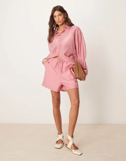 Шорты ASOS DESIGN из органзы с завязками на талии светло-розового цвета - часть комплекта light pink