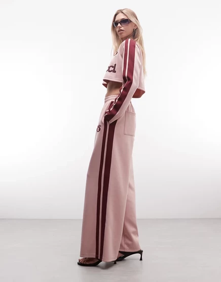 Женские широкие штаны Cernucci Baggy с лампасами, розовые