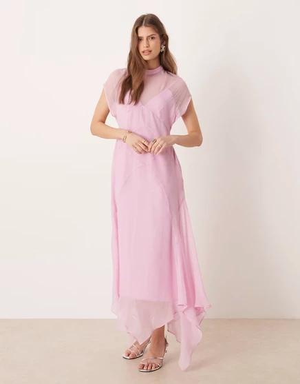 Женское макси-платье ASOS Design из шифона, сахарно-розовое