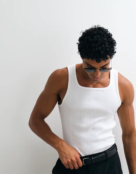 Мужская майка ASOS Design облегающая с квадратным вырезом в рубчик, белая
