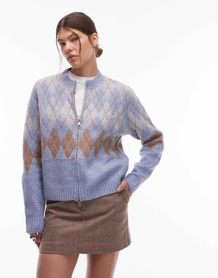Кардиган на молнии Emory Park argyle нежно-голубого цвета baby blue argyle