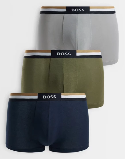 Боксерские трусы BOSS Bodywear Revive из 3-х комплектов зеленого, темно-синего и серого цветов.