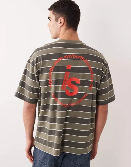 ДИЗАЙНЕРСКАЯ футболка оверсайз в тяжелом весе от ASOS с рисунком в полоску цвета хаки
