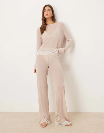 Прозрачные брюки ASOS DESIGN Honey в сочетании с кружевной отделкой коричневого и кремового цветов brown