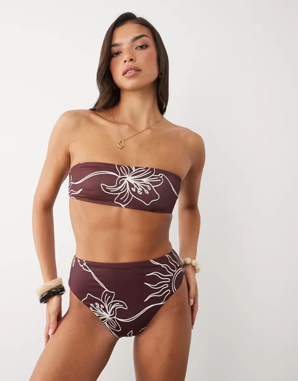 Женские плавки ASOS Design Brogan, высокий вырез, шоколадный