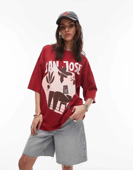 Футболка большого размера Topshop graphic San Jose красного цвета red