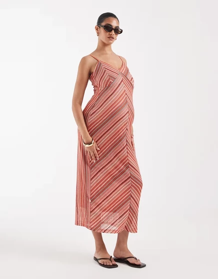 Женское платье для беременных Vero Moda Maternity миди с узором «елочка», коралловое
