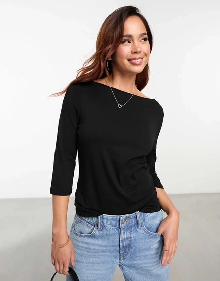 Черный трикотажный топ с рукавами три четверти от Vero Moda black