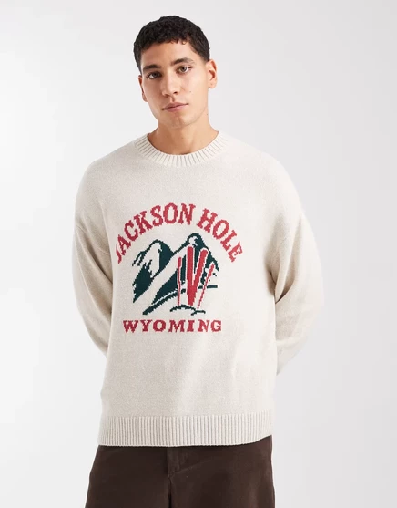 Свитер Hollister с открытым подолом и лыжным мотивом белого цвета white