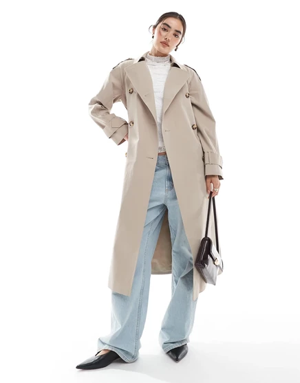 Женский длинный тренч ASOS Design с поясом, коричнево-бежевый