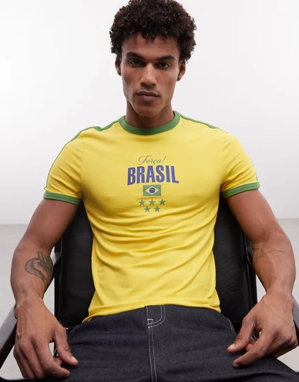 Мужская майка ASOS Design Muscle с принтом Brasil, желтая