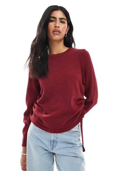 ДИЗАЙНЕРСКИЙ вязаный свитер ASOS с рюшами бордового цвета burgundy