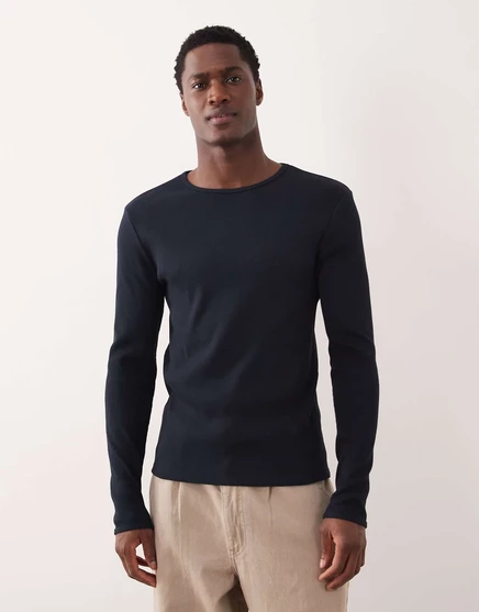 Облегающая футболка с длинным рукавом в супертяжелом весе от ASOS DESIGN в рубчик sky captain