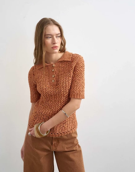 Футболка-поло из трикотажной ленты Topshop цвета ржавчины rust